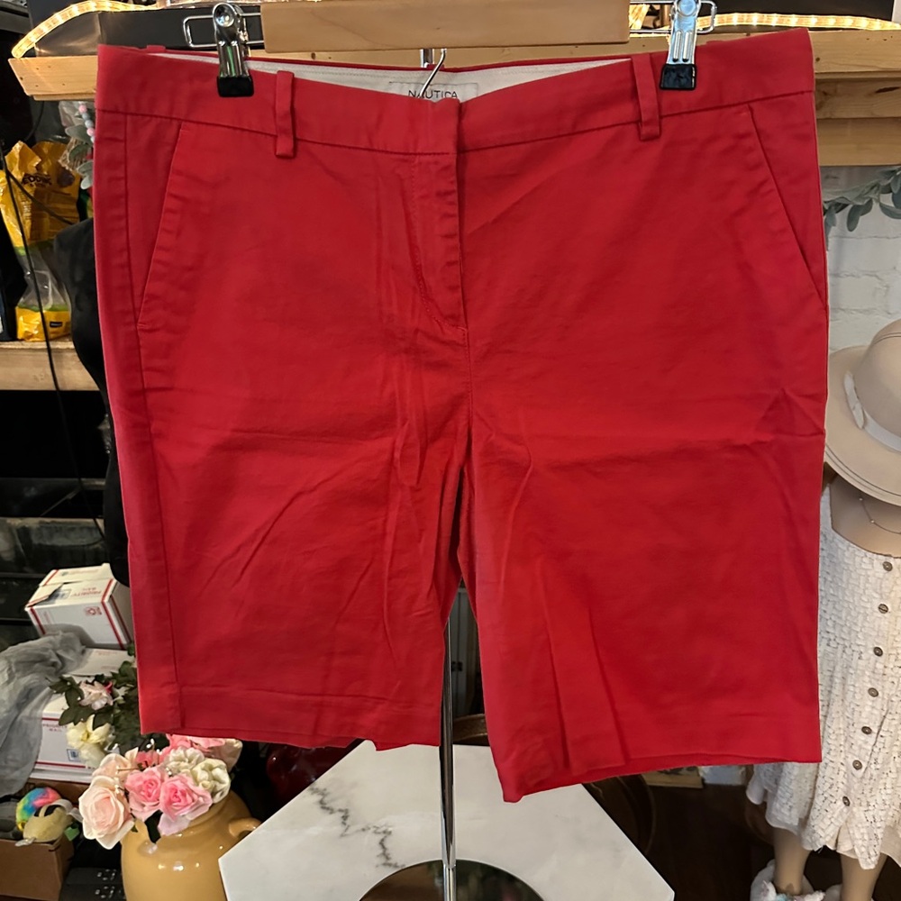 Nautica Red Tailored Bermuda Shorts Cotton